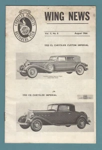 August 1964 WING NEWS Chrysler Products Restorers Club 1933 CL and CQ IMPERIALS  - Picture 1 of 3