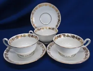 WEDGWOOD BONE CHINA WHITEHALL GOLDEN GRAPES SET OF 3 CUPS AND SAUCERS - Picture 1 of 6
