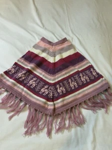 Andina Peru Baby Alpaca Vintage Knit Poncho Purple/Pink/White Fringe - Picture 1 of 5