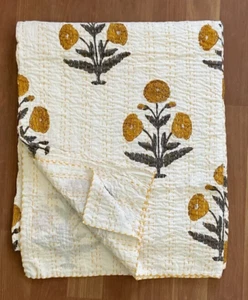 Indian Hand Block Print Kantha Quilt Bedspread Blanket Throw King Size Bed Cover - Picture 1 of 5