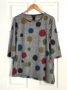 ALI MILES Womens Gray Multicolor Polka Dot Asymmetrical Tunic Top Sz M - Picture 1 of 9
