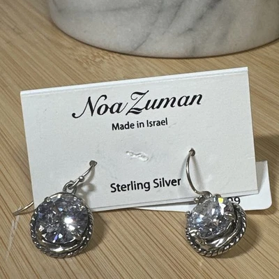 Noa Zuman, Sterling Silver, Cz, Drop pierced earrings, Made In Isreal - Image 1 of 4