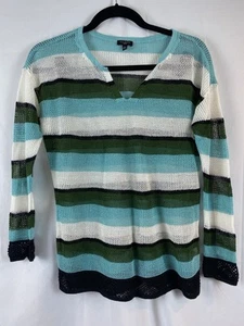 Talbots gestreifter Pullover mit geteiltem Ausschnitt Leinenmischung offenes Netz Petite Medium - Bild 1 von 5