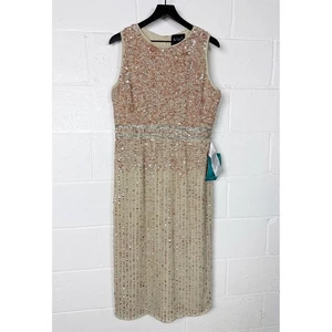 Mac Duggal Sleeveless High Neck Beaded Midi Sheath Dress Size 10 - Picture 1 of 9