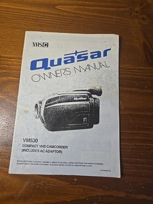 Vintage Quasar VHS Movie Digital Compact Camcorder Camera VM530 Owners Manual - Image 1 of 4