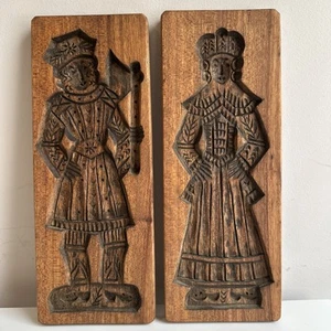 2 Vintage Antique Carved Wooden Dutch German Speculaas Springerle Cookie Mold - Picture 1 of 7