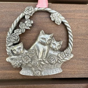 Gabbiano Peltro Canada Gatti Gattini Cesto Fiori Decorazione Natalizia - Foto 1 di 8