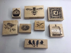 8 montierte Stempel Vögel/Käfig/Nest und eine Biene gebraucht - Bild 1 von 3