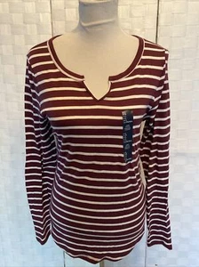 Gap Damen-T-Shirt Größe Large pflaumenweiß gestreift lang-slv lässig Lieblings - Bild 1 von 12