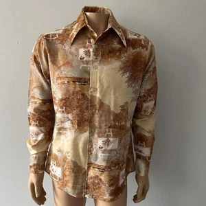 Vintage 1970's Playboy CHEMISE ET CIE Shirt Vargas "Country Side Painting" SZ. L - Picture 1 of 7