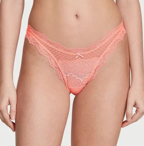 Victoria's Secret NWT Dream Angels Large Orange Thong Panty Lace Mesh Bow Cute - Picture 1 of 8
