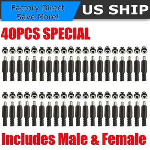 40 PCS MALE BARREL JACK PLUG FEMALE SOCKET PANEL MOUNT DC 12V POWER CONNECTORS . - Picture 1 of 8