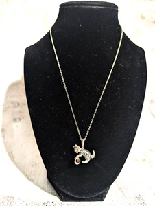 Playful Kitten Charm Pendant Red Glass Ball Silver Tone Necklace - Picture 1 of 6