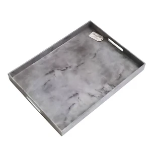 American Atelier Marble Tray Gray Swirl with Handles 14" x 19" - Picture 1 of 7