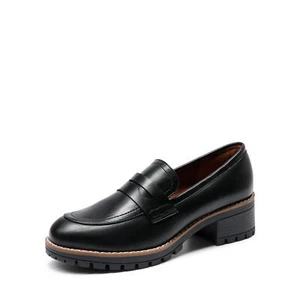 Women Low Chunky Heel Loafers Slip On Business Penny Loafer Shoes - Picture 1 of 36