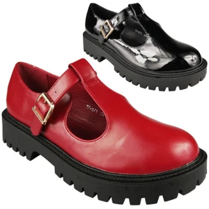Zapatos de Regreso a la Escuela Tacón Grueso Agarre Cómodos T Bar Hebilla Trabajo Oficina Mujer Talla - Imagen 1 de 7