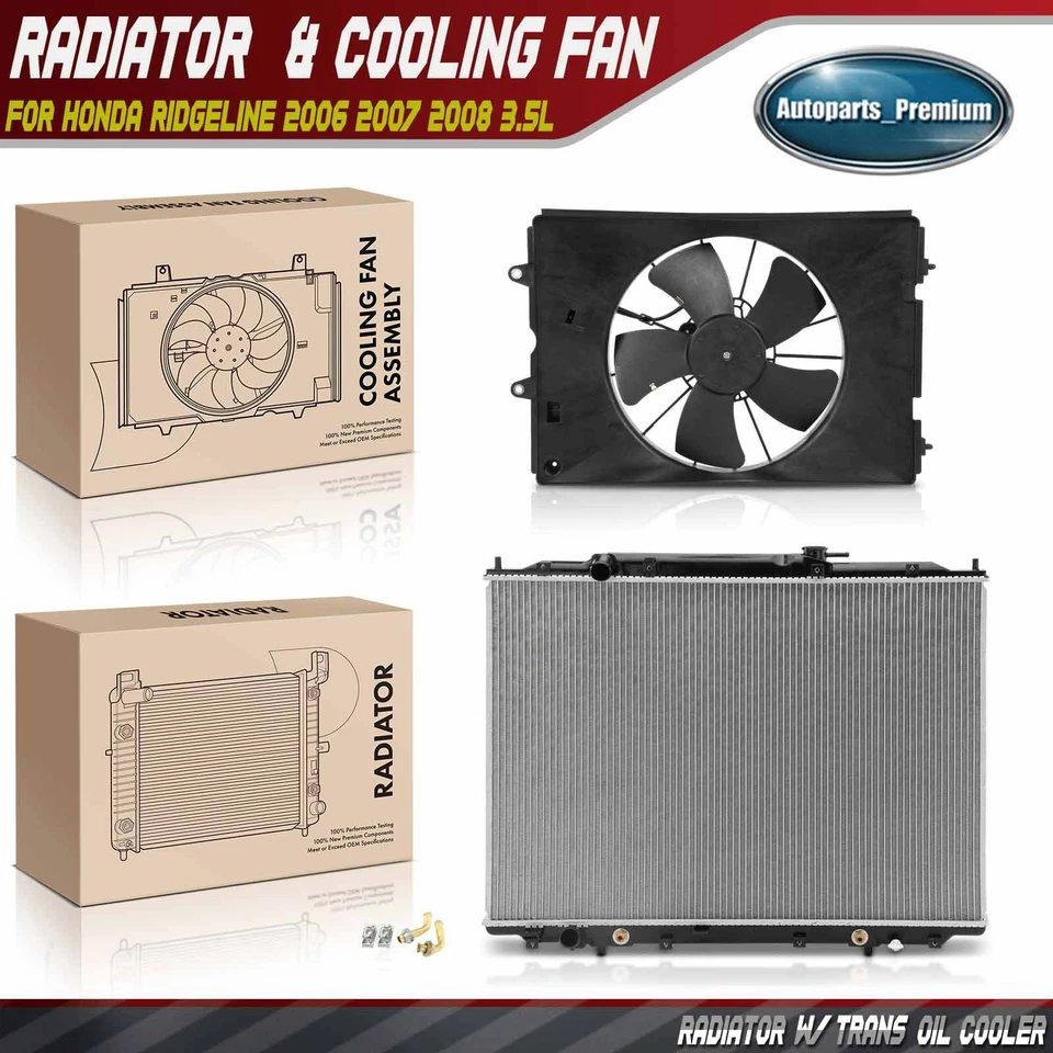 Kit de montagem de radiador e ventilador de refrigeração para Honda Ridgeline 2006 2007 2008 V6 3.5L - Imagem 1 de 4