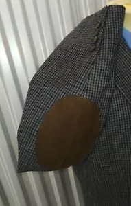 48R Ralph Lauren Chaps Brown Blue Check Tweed Elbow Patch Coat Blazer Jacket  - Picture 1 of 7