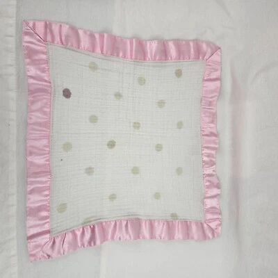 Aden + Anais Pink White Brown Tan Dot Issie Baby Blanket Satin Trim Security - Image 1 of 2