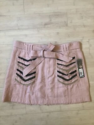 NUEVO CON ETIQUETAS RARO Marc Jacobs ROSA Mini Falda Rayas Bolsillos Envejecidos Cinturón Talla 8 $188 Foto 1 de 4
