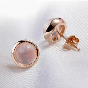 Designer Inspired 925 Sterling Silver Round Pink Crystal Stud Post Earring J1299 - Picture 1 of 2