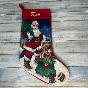 Lillian Vernon Nadelspitze Santa Weihnachtsstrumpf rot Samt Wolle WYATT - Bild 1 von 7