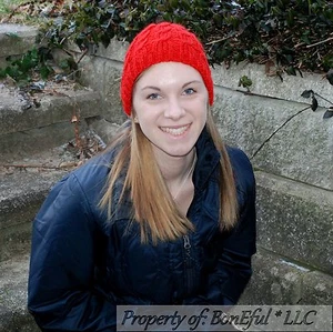 BonEful RTS NEW Boutique WINTER HAT RED Girl L Hipster Crochet Cable Knit Beanie - Picture 1 of 6