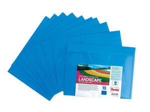 10 X A4 Plástico Documento Fundas Sobre Horizontal Plegable Etiquetas -Azul-