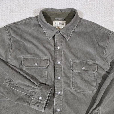 L.L. Camisa Shacket Forrada de Pana Frijol Para Hombres XL Alta Verde A Presión Exterior Utilidad  Foto 1 de 4