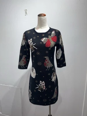 Vestido Suéter Alexander McQueen Tejido Talla S Azul Marino con Pájaros y Logo Foto 1 de 4