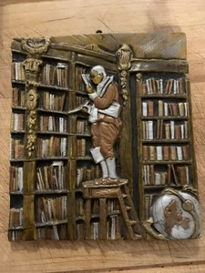 Targa da parete vintage in cera da collezione - raffigurante The Bookworm di Carl Spitzweg - Foto 1 di 4