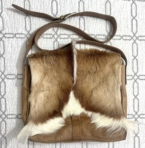 KULU Springbok Antílope Cuero Tyler Cabello Oculto Cartera Bolso de Mano 12” x 10” - Imagen 1 de 12