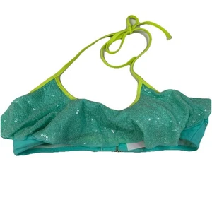 Y2K Victorias Secret Size Small Bikini Top Ruffle Flounce Blue Sequins 5TP #1110 - Picture 1 of 7