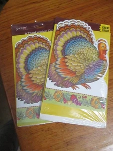 12 THANKSGIVING CARDS W/ ENVELOPES~TURKEY ~TEXT INSIDE~NEW OLD STOCK ITEM - Picture 1 of 3