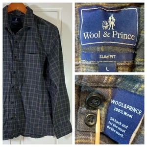 Camisa Grande Wool & Prince Para Hombres Gris A Cuadros 100% Lana Calce Ajustado con Botones - Imagen 1 de 12