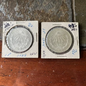 1933 & 1945 Mexican SILVER UN PESO LIBERTAD UNCIRCULATED COIN! In Original Flips - Picture 1 of 3