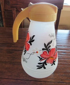 Pichet à gaufres vintage années 50 Hazel Atlas fleur coquelicot orange verre dépoli - Photo 1/10