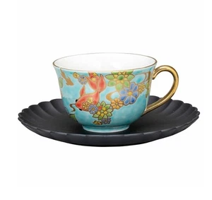 Kutani ware Porcelain Japanese Tea Cup & Saucer Set Light Blue Goldfish Japan - Picture 1 of 3