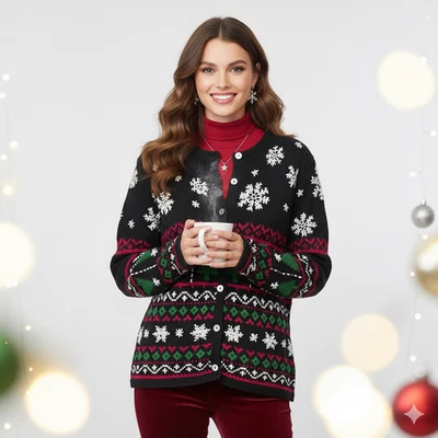 VTG Talbots Ugly Christmas Sweater Womens M Snowflake Tree Holiday Grandmacore - Image 1 of 4