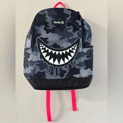 Mochila Hurley para niño camuflada negra y gris con gráfico mordedura de dientes de tiburón nueva sin etiquetas Foto 1 de 4