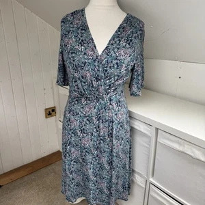 Brora Dress Size 16 Blue Paisley Floral Jersey Short Sleeve Knee Length - Picture 1 of 9