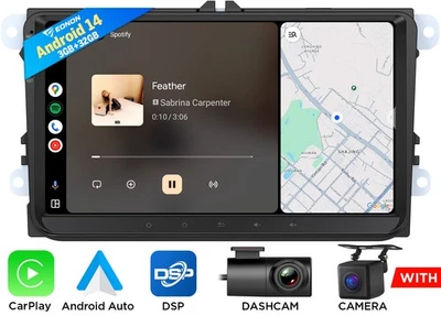 DVR+CAM+Für VW Golf 5 6 Caddy EOS 9" Autoradio GPS Navi Android Auto 14 CarPlay - Bild 1 von 4