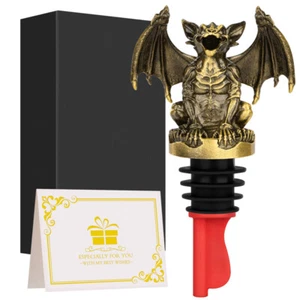Gargoyle Head Shape Wine Bottle Pourer Stopper Metal Champagne Stoppers Gift Box - Picture 1 of 16