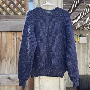 Orvis Sweater Men Medium Navy Blue Wool Knit Pullover Heavy Crewneck Warm - Picture 1 of 5