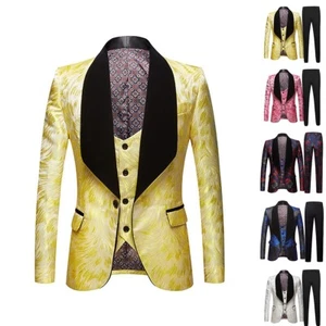 Paisley Floral Men Suits Set 3pcs Regular Fit Formal Tuxedos Business Work Wear - Picture 1 of 28