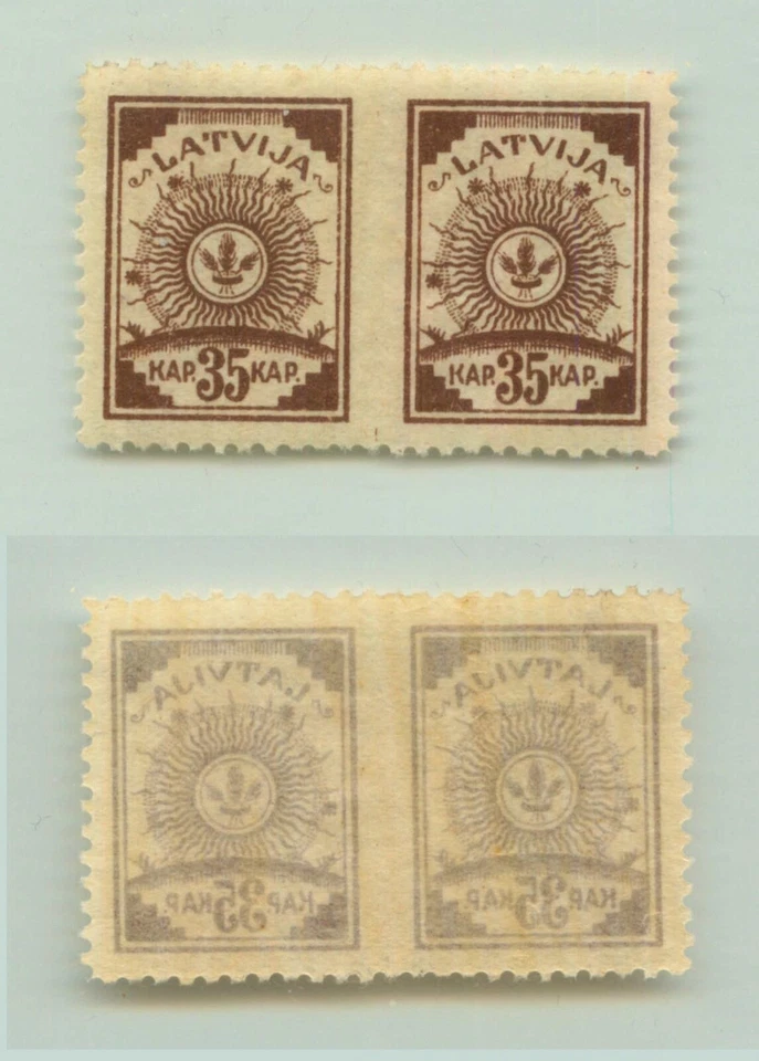 Latvia 1919 SC 22 MNH pelure paper missing perforation  pair. rtc2229 - Image 1 of 1