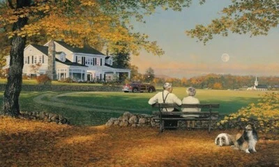 William PHILLIPS The Moonwatchers Edición Limitada Lienzo Amantes Pareja Perros Arte Foto 1 de 4