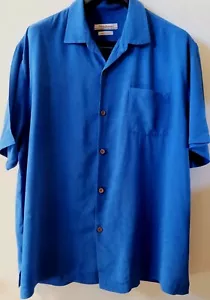 Camisa hawaiana con botones Tommy Bahama XXL/TTG patrón hoja de seda bolsillo azul real - Imagen 1 de 6