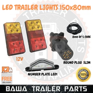 LED TRAILER LIGHT KIT 7 PIN ROUND PLUG LED NO. PLATE 5 CORE CABLE TRAILER BOAT - Picture 1 of 3