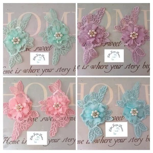 Lace Flower Lace Applique , size 5 inches x 2.5 inches , blue, pink,lilac,mint - Picture 1 of 5